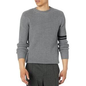 LABEL Mens Go-To Sweater Small Light Grey Black Knit Crewneck Long Sleeve NWT